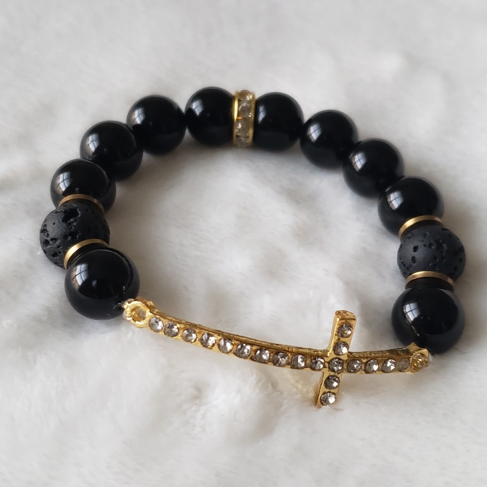 Crystal Healing Bracelet ~ Black Onxy/Lava Rock